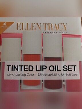 Ellen Tracy Tinted Lip Oil Set 4-Piece BN Sealed Lip Makeup Long Lasting Color